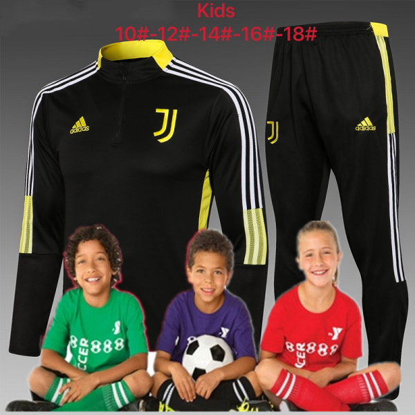 kid's 21/22 Juventus Training Suits Black white yellow